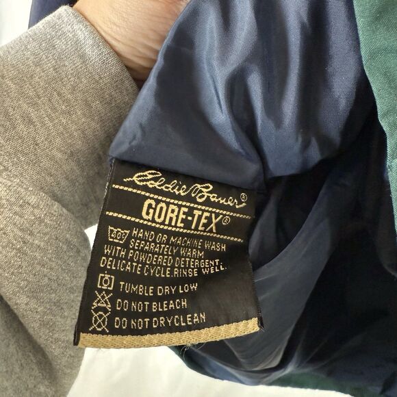 Eddie Bauer EBTEK Jacket Men's Medium Green Gore-Tex Full Zip Snap Packable Hood - Picture 9 of 14